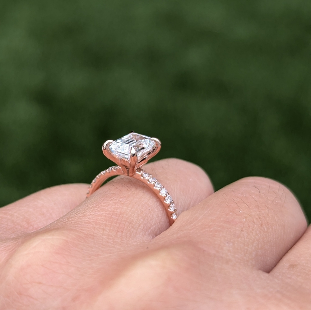 14kt Lab Diamond Emerald Shape Engagement Ring - image 2